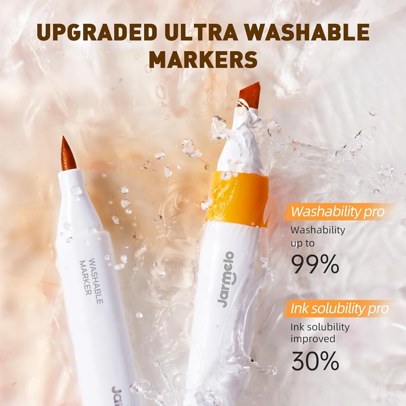 JARMELO Washable Dual Tip Markers for Kids Ages 4-8, Brush & Chisel Tip, Water-Based Coloring Markers, Double-Tipped 12 Colors Marker Set with Storage Case, School Art Supplies for Boys & Girls - Image 3